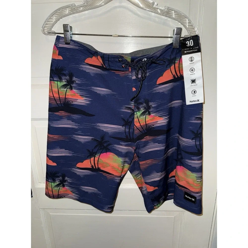 Hurley Palmtree Phantom Boardshort Blue Multicolored 30 Weekender Swim NWT